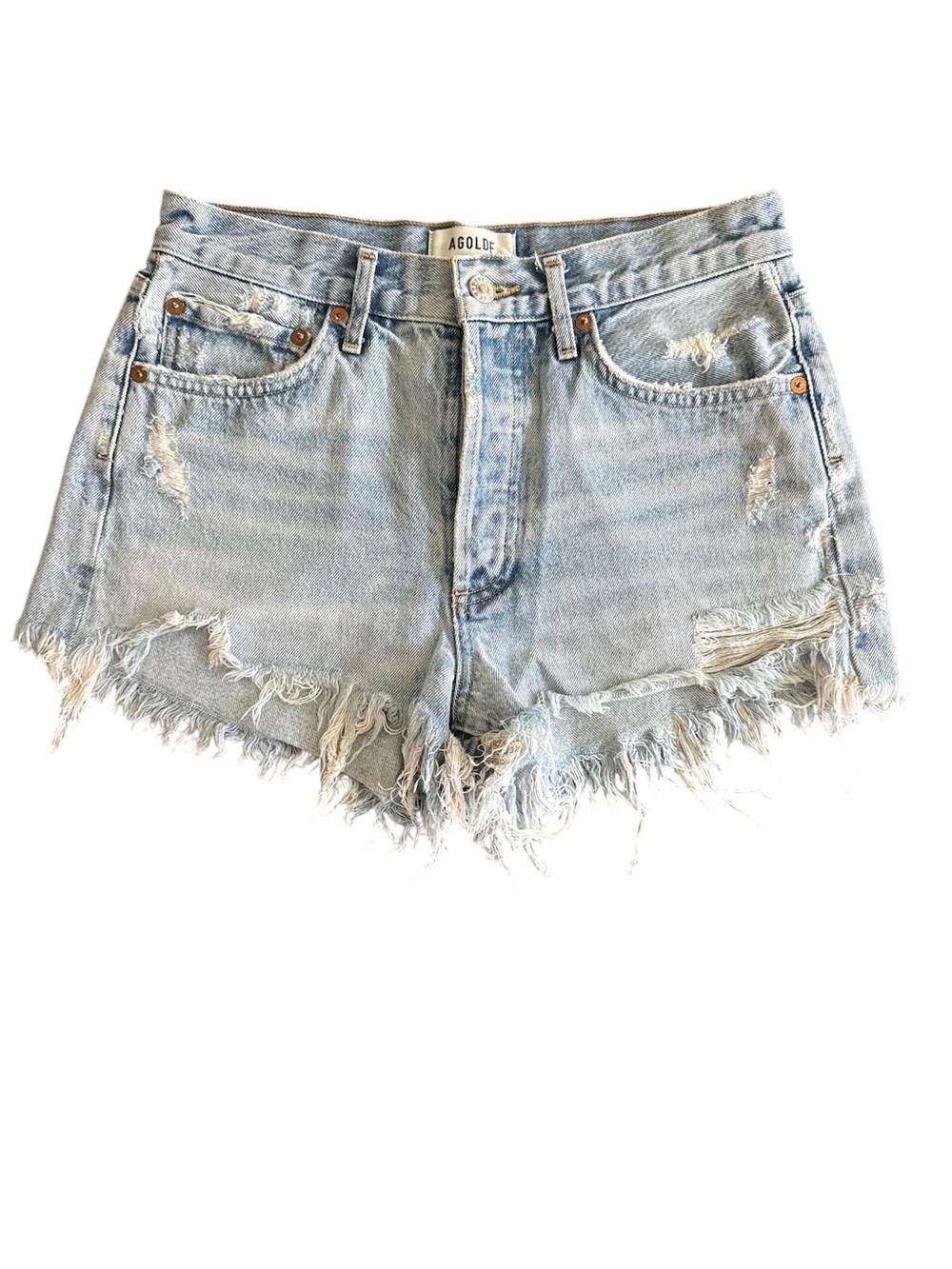 Agolde Light Wash Distressed Denim Cutoff Shorts